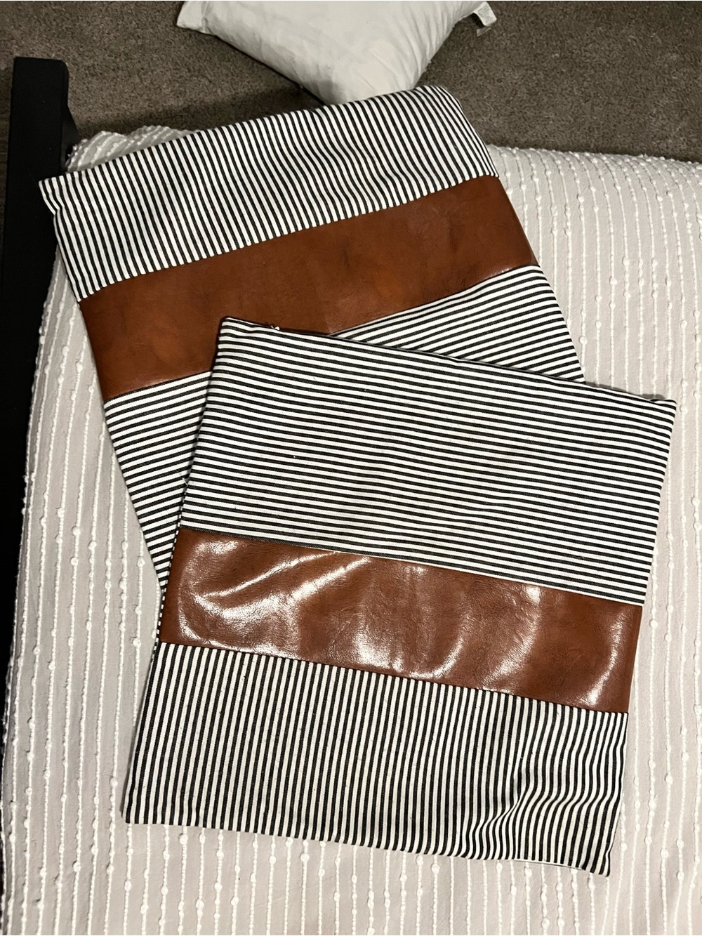 Stripe and leather pillow covers